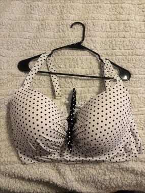 Swimsuits For All White Halter Bikini Top with Black Polka Dots